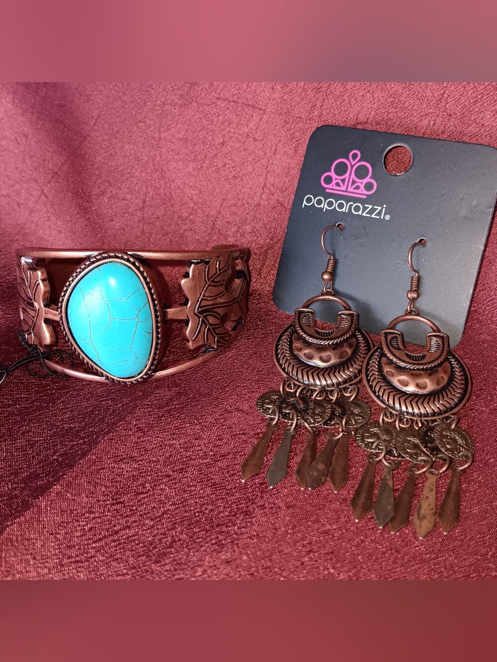 Paparazzi Southwestetn Copper Cuff Bracelet & Drop Earrings Set NWT